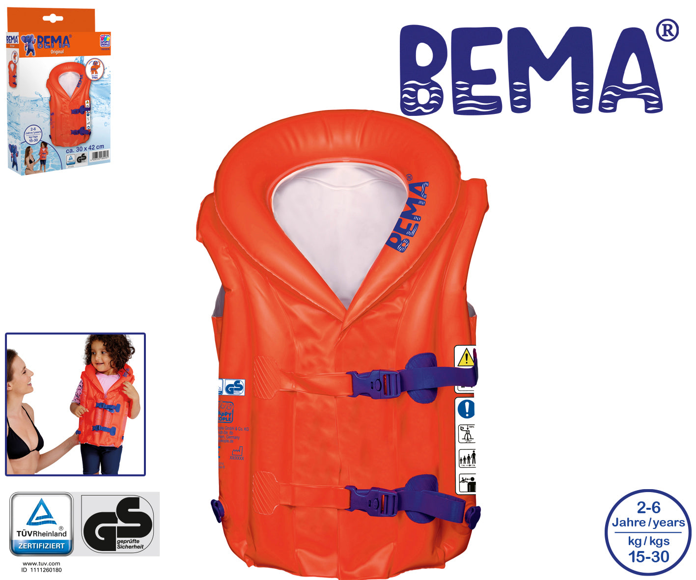 BEMA® aufblasbare Schwimmlernweste (orange)