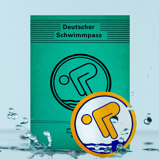 Deutsches Schwimmabzeichen Gold (Aufbügler) mit Pass