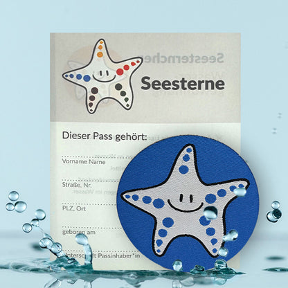 Aufbügel-Stoffabzeichen Easy-on Blau + Ausweis Seesternchen