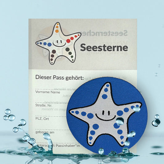 Aufbügel-Stoffabzeichen Easy-on Blau + Ausweis Seesternchen